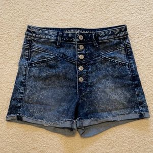 AEO Button Fly Acid Wash Midi Shorts